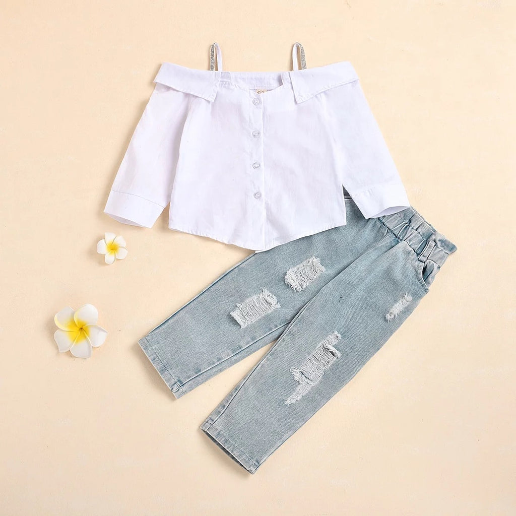 GV Tiffany off shoulder shirt & jeans set sets GVCouture   