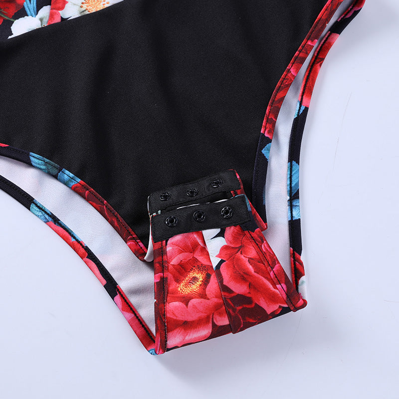 GV plunging v-neck floral print bodysuit bodysuit GVCouture   