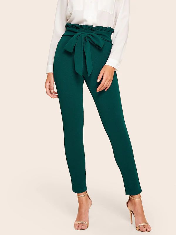 High-waist Dress Pants - Dark green - Ladies