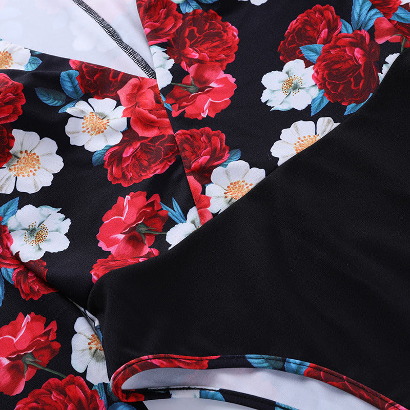 GV plunging v-neck floral print bodysuit bodysuit GVCouture   