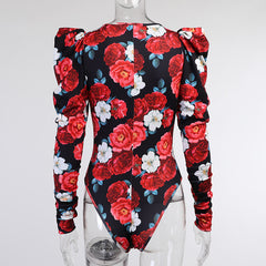 GV plunging v-neck floral print bodysuit bodysuit GVCouture   