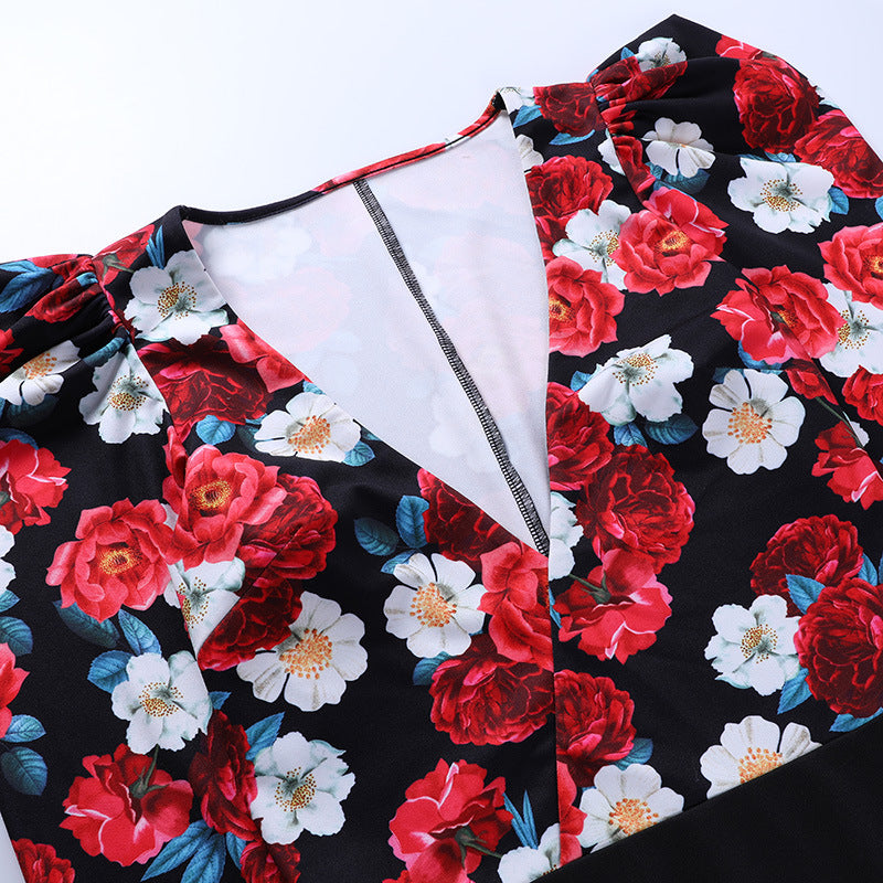 GV plunging v-neck floral print bodysuit bodysuit GVCouture   