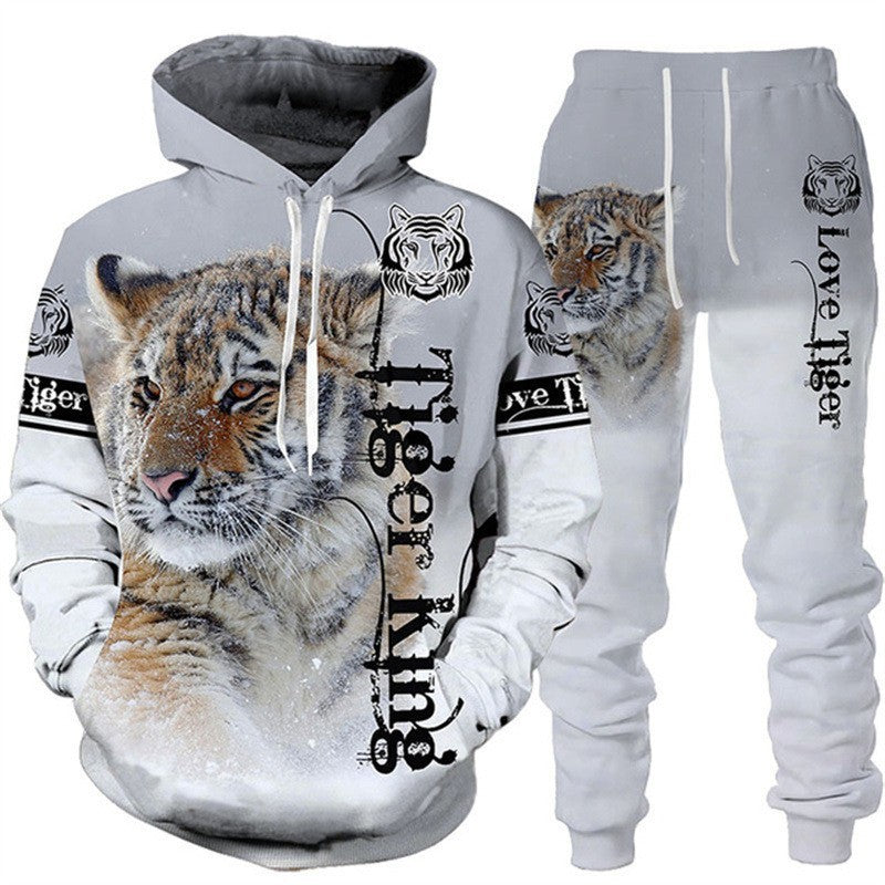 New Animal 3D Tiger Printed Hoodie Pants Suit Cool Men 2 Pcs sportswear Tracksuit Set Autumn And Winter Men's Clothing  GVCouture   