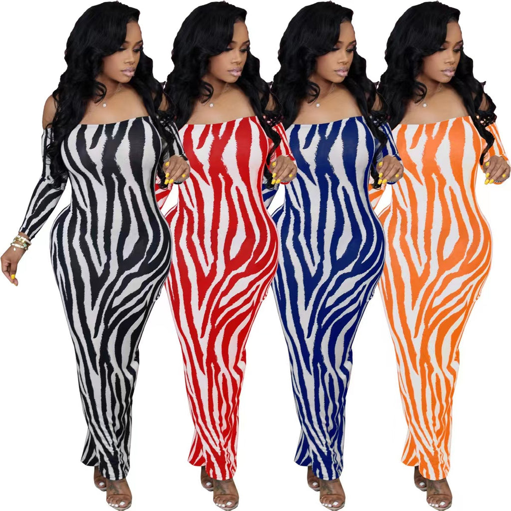 GV Womens' Clothing Women Dress Summer Fashion Off Collar Stripe SunDress Long Sleeve Backless Dress Club Wear  GVCouture   