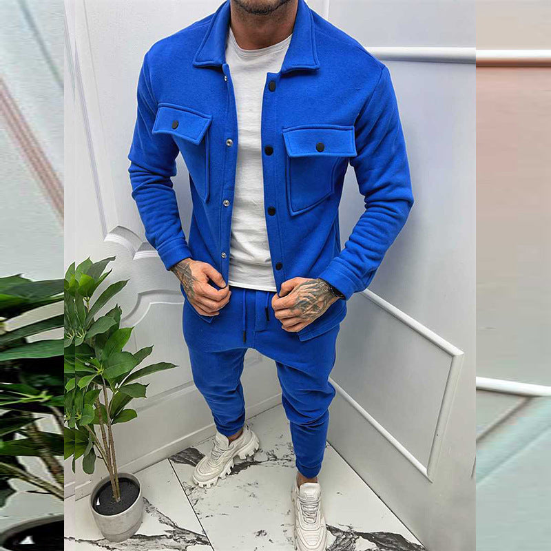 Streetwear Men Clothing Sets Casual Solid Men 2 Piecee Single Breasted Coat And Cargo Pants Sports Suit Set  GVCouture   