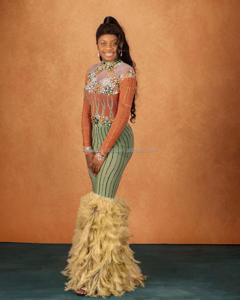GV Bridal/Prom bling bling diamonds yellow feather fancy evening gown ...