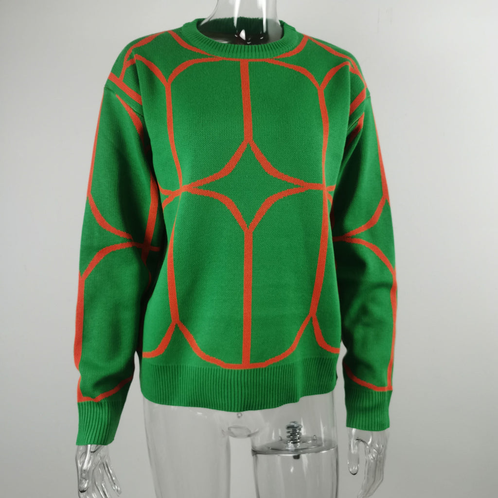 GV Women's Sweater Elegant Pullover Green Striped Knitted Women's Clothing Long Sleeve Top  Female Print Sweaters  GVCouture M green 