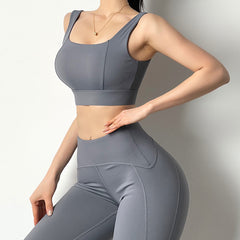 GV Women's 2 Piece seamless set women Yoga Womens Fitness Workout Nude tight Set jogging set for women  GVCouture L gray 