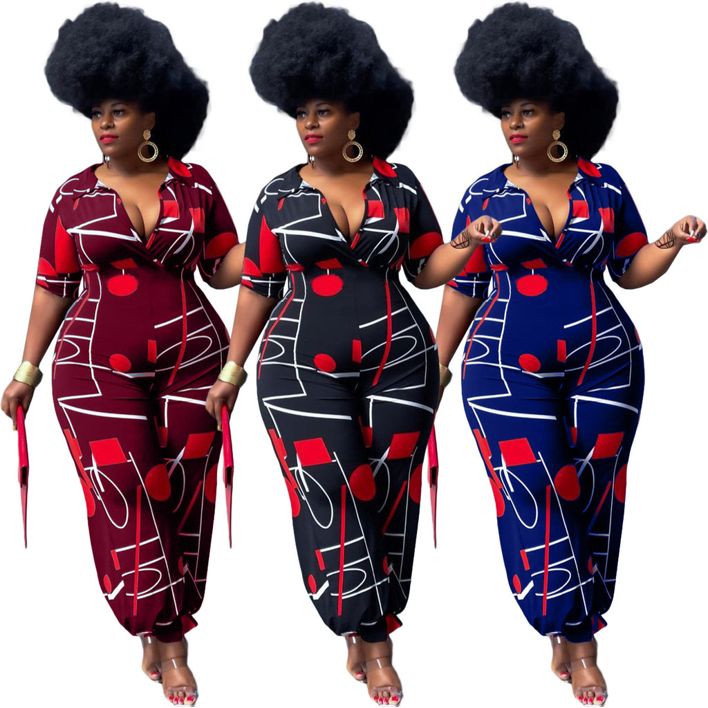 GV Women's European and American sexy women's clothing plus size fashion casual printing jumpsuit  GVCouture   