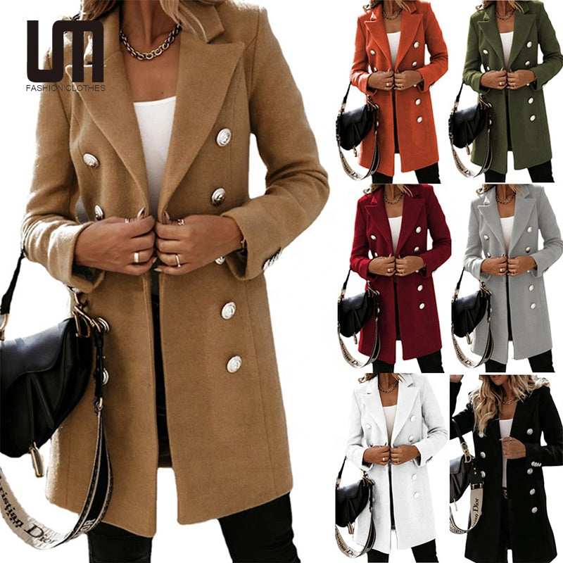 GV Women's Clothing Plus Size Woolen Jacket Double Breasted Solid Color Coat  GVCouture   