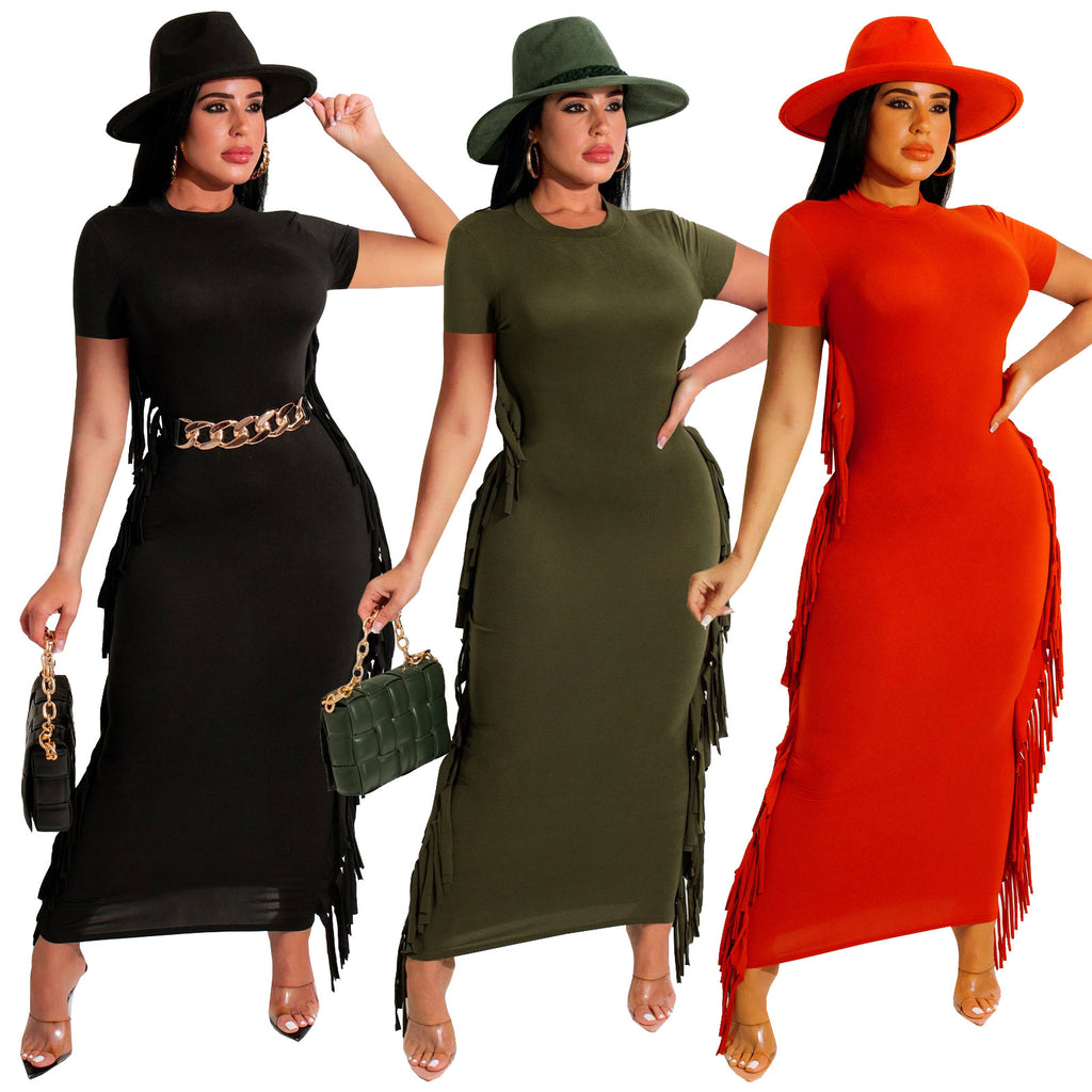 GV Womens'Summer New Women'S Clothing Without Belt Fashion Sexy Short-Sleeved Fringed Skirt  GVCouture   