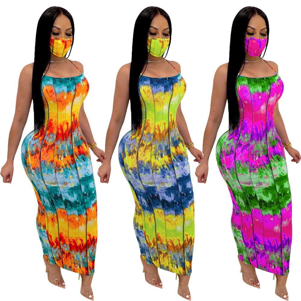 GV Women's sexy print backless girls dress colorful tie dye clothing dress  GVCouture   