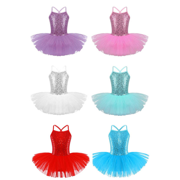 Fashion Kids Girls Sequined Camisole Ballet Tutu Dress Skirted Leotard Ballerina Glittering Dance Wear Costumes