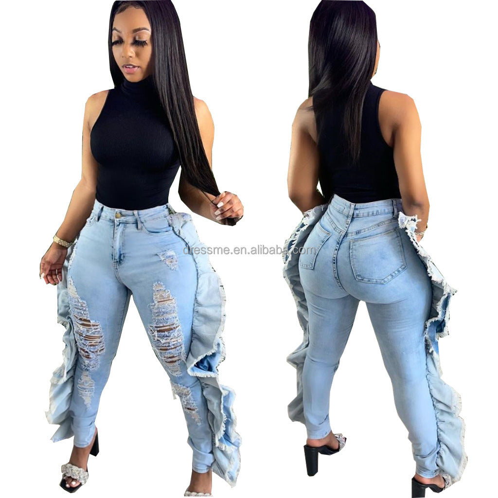 GV Womens' Trending Sexy Jeans Street Ripped Denim Trousers Girl Holes high waist jeans  GVCouture   