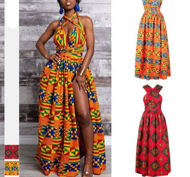 GV Women's African print  Block Print Slit Skirt Long Casual Sleeveless Night Club Women Elegant Sexy Loose Plus Size Dresses  GVCouture   
