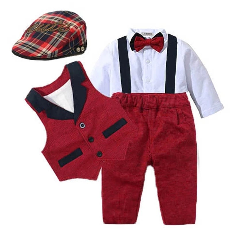 GV Boys Benjamin 3 piece Vest, Dress Shirt, Bow Tie, Pants, and Hat Set  GVCouture   
