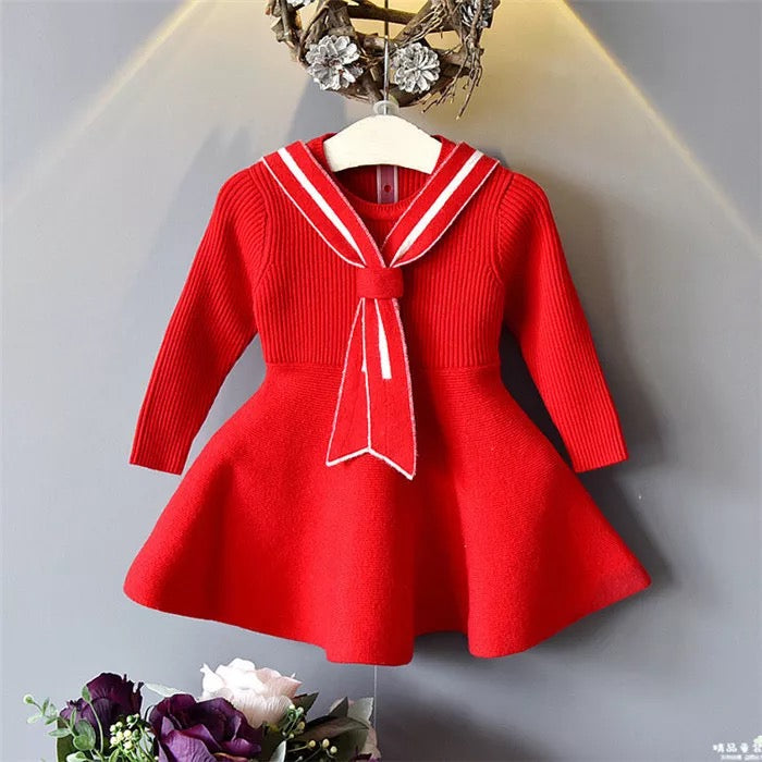 French bow tie inspired fall/winter toddler/kid’s dress  GVCouture Red 1T 