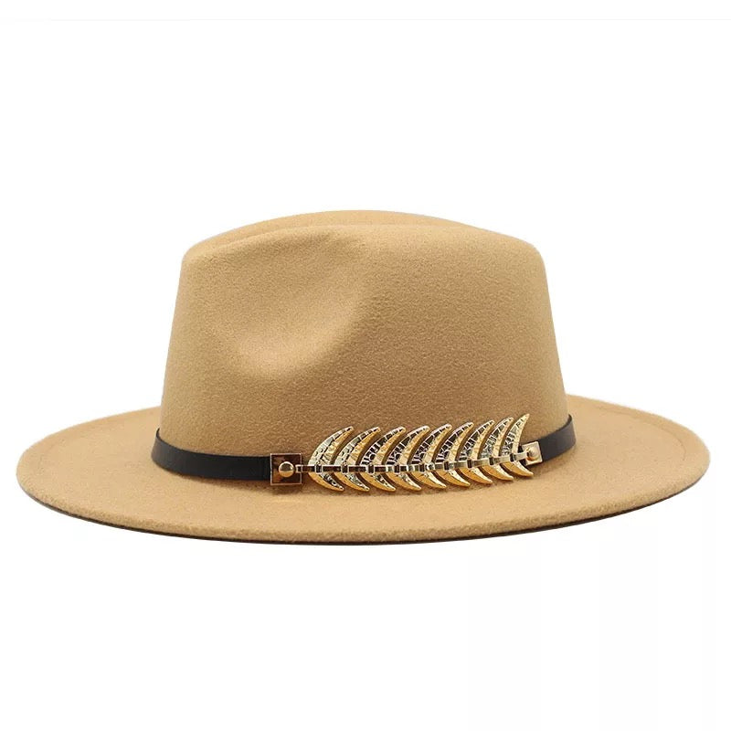 GV Kids/ Toddlers All Season Fashion Fedora Hat with Gold leaf belt  GVCouture Camel  