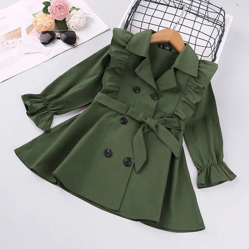 GV Girls’ Patty Puff Sleeve Ruffled Trench Coat  GVCouture Sage Green 2T 