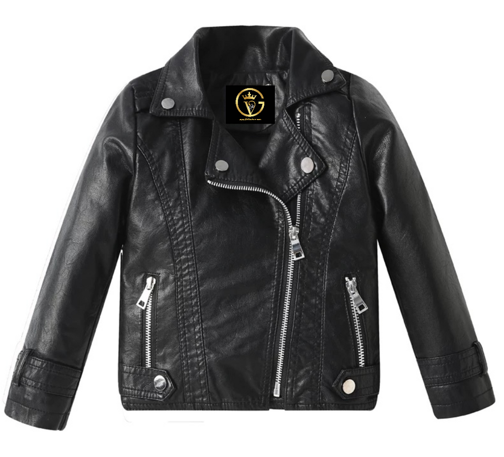 GV Toddler Girls’/Boys’ Unisex Biker’s Faux Leather Jacket With Collar  GVCouture 1T Black 
