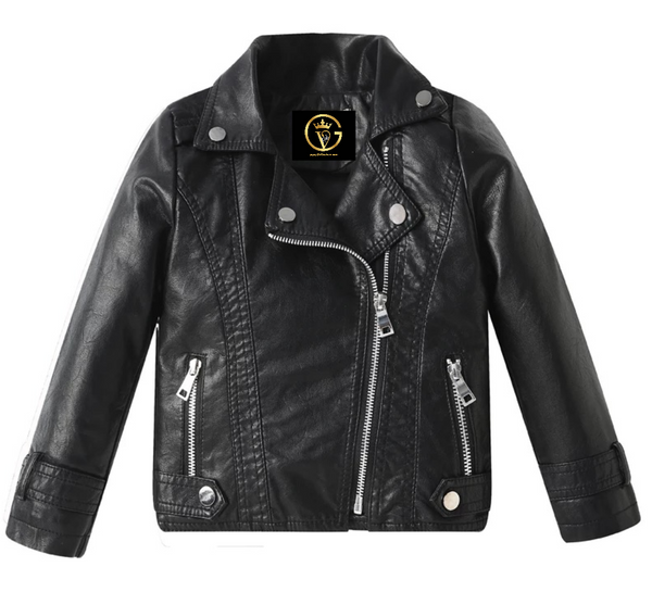 GV Toddler Girls’/Boys’ Unisex Biker’s Faux Leather Jacket With Collar