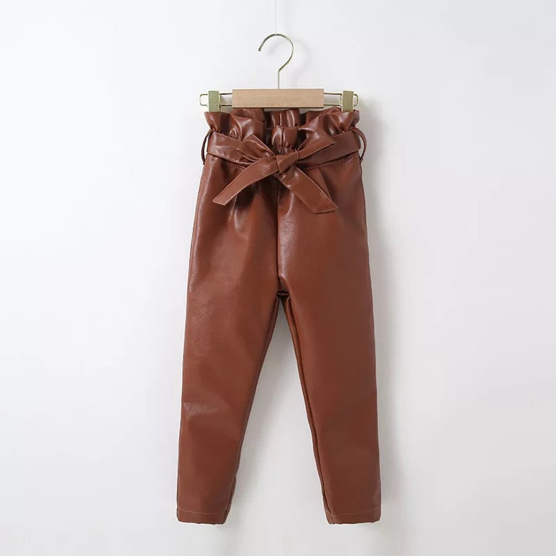 GV Girl’s Faux Leather High Waisted skinny pants  GVCouture 1T Brown 