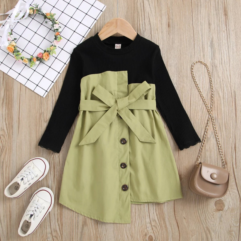 GV Girls’ Tracy two-toned long sleeve trench coat dress  GVCouture Green 1T 