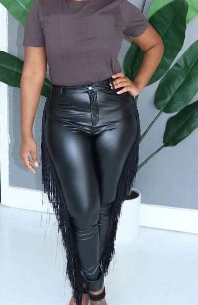 GV Women’s Fringe Faux Leather Slim Fit Pants  GVCouture   
