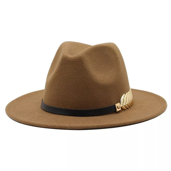 Adult All Season Fashion Fedora Hat with Gold leaf belt
